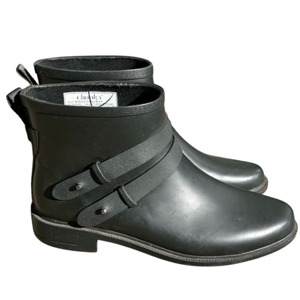 Chooka Midtown Strappy Black Rain Boots Waterproof Womens Size 9